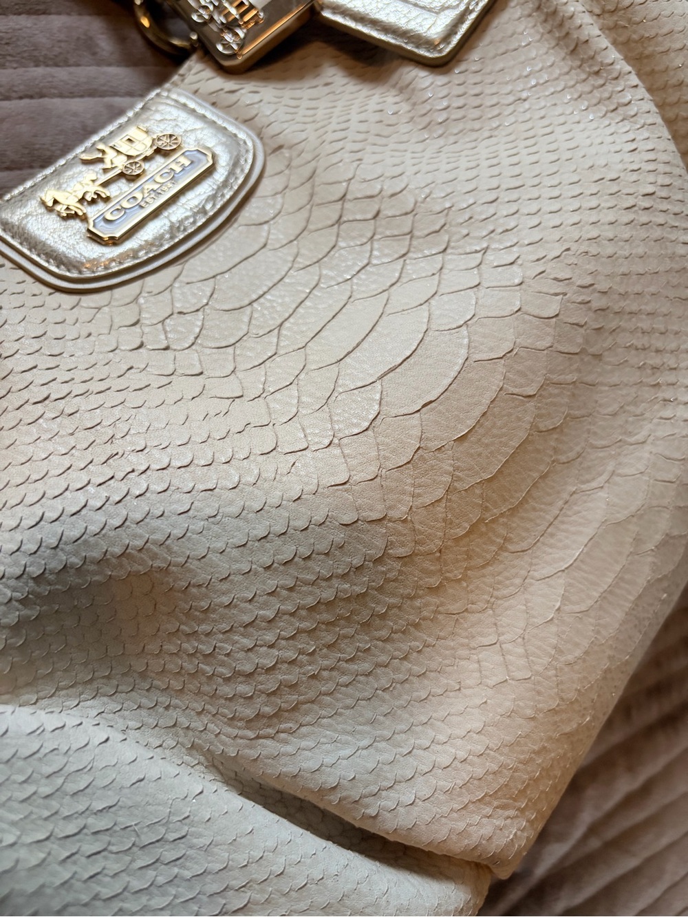 Coach Cream Snakeskin-Texture Shoulder Bag with Gold Hardware Accents - Picture 2 of 7